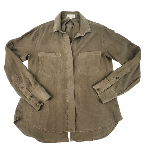 ANTHROPOLOGIE CLOTH & STONE army green button down shirt XS - Picture 3 of 15